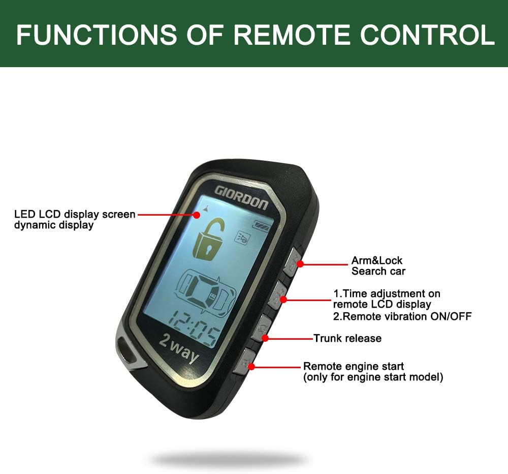 2 Way LCD Car Alarm Security System with Remote Start and Remote Key Control 1600 feet Range L235
