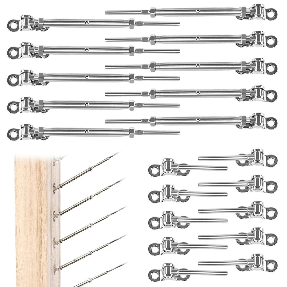 10 Set Cable Railing Kit 1/8 T316 Stainless Steel Turnbuckle Hardware P6094