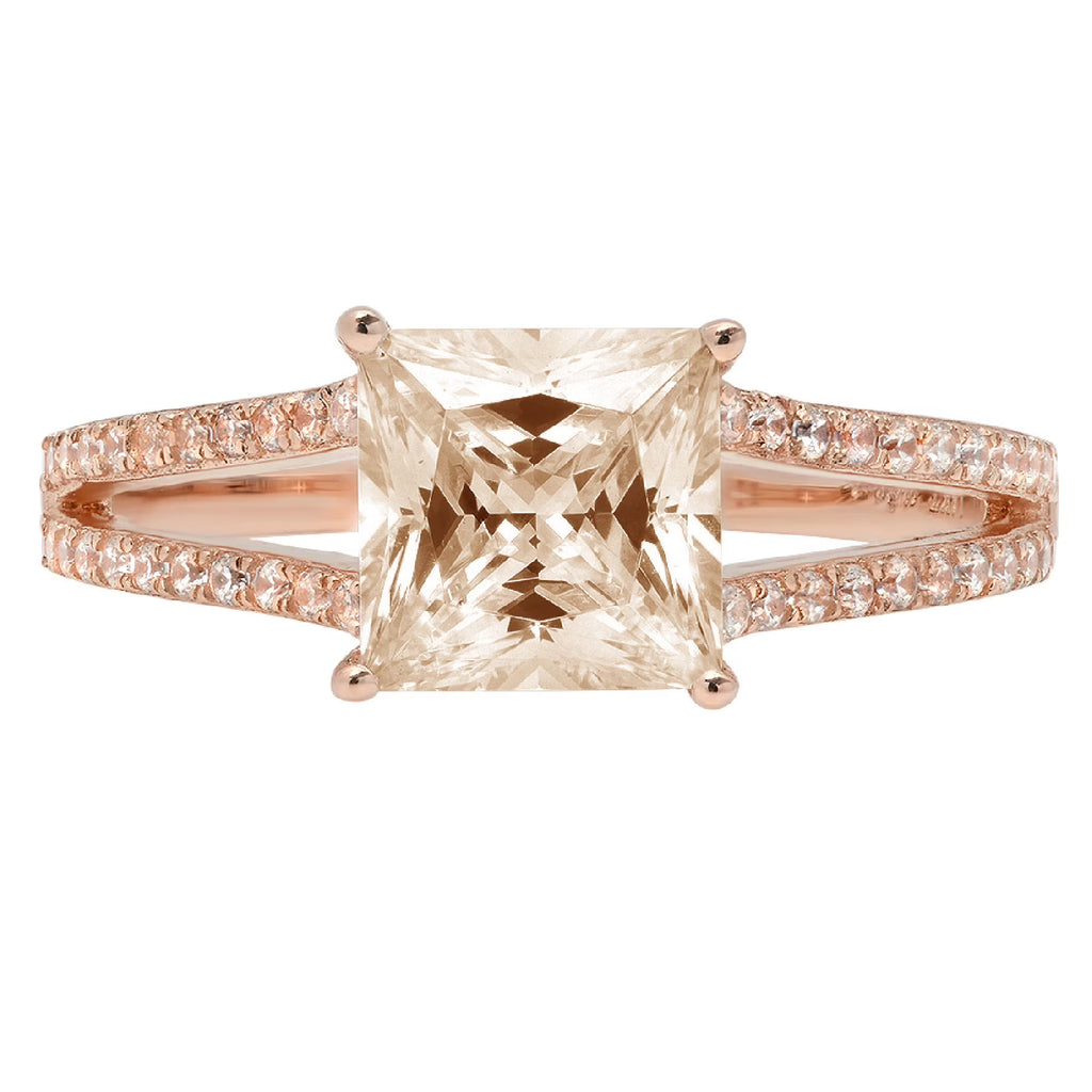 18k Pink Rose Gold Princess Cut Simulated Diamond Ring W307718
