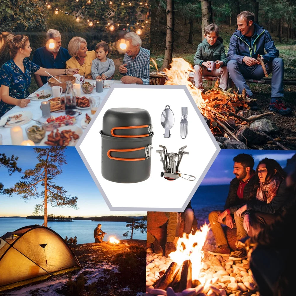 Outdoor Camping Cookware Pot Set with Fork and Spoon B602