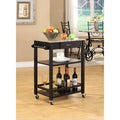 Black Marble Wood Kitchen Serving Cart with Storage Drawer & Shelves V33492