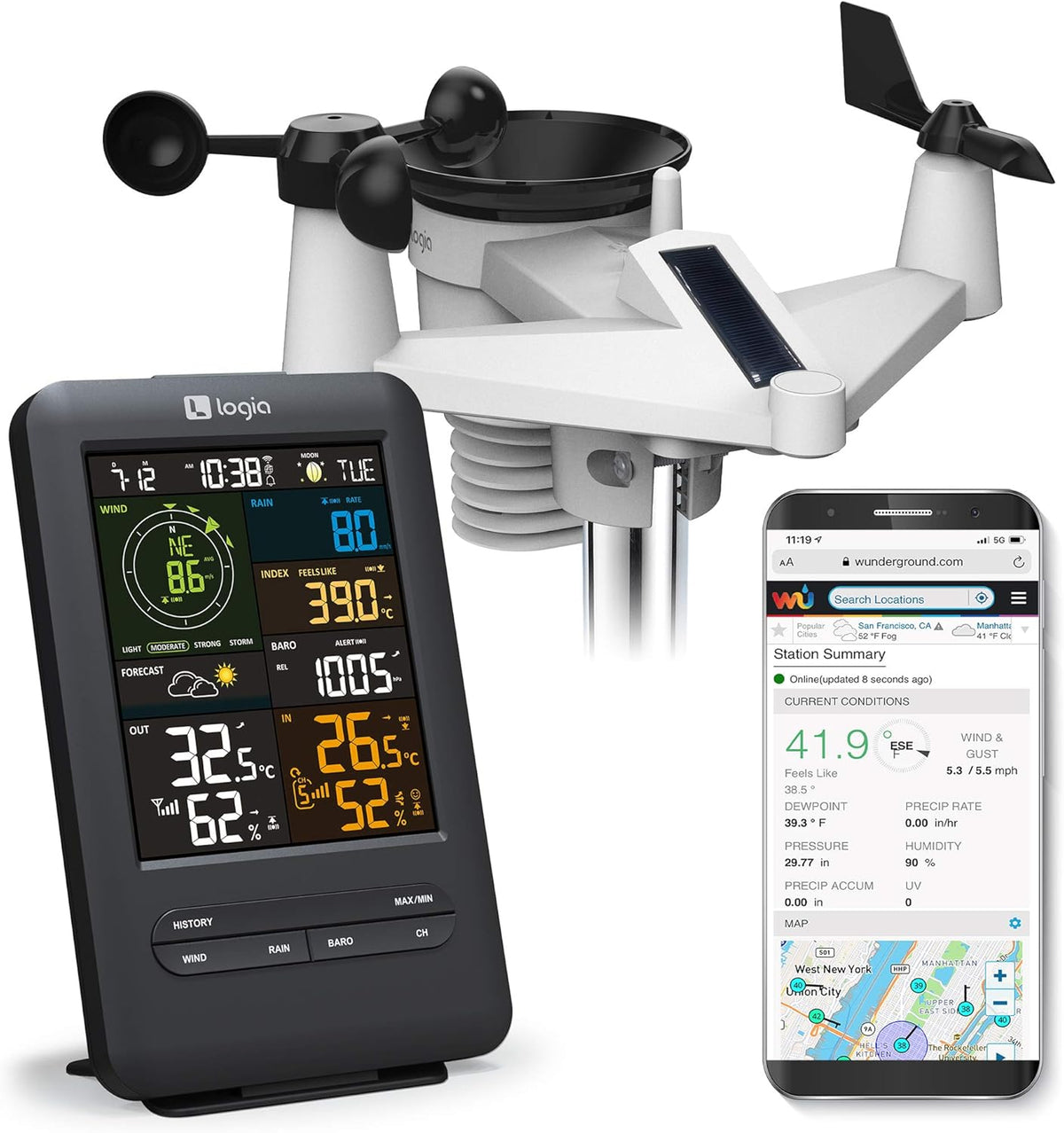 5-in-1 Wi-Fi Weather Station with Solar M7874