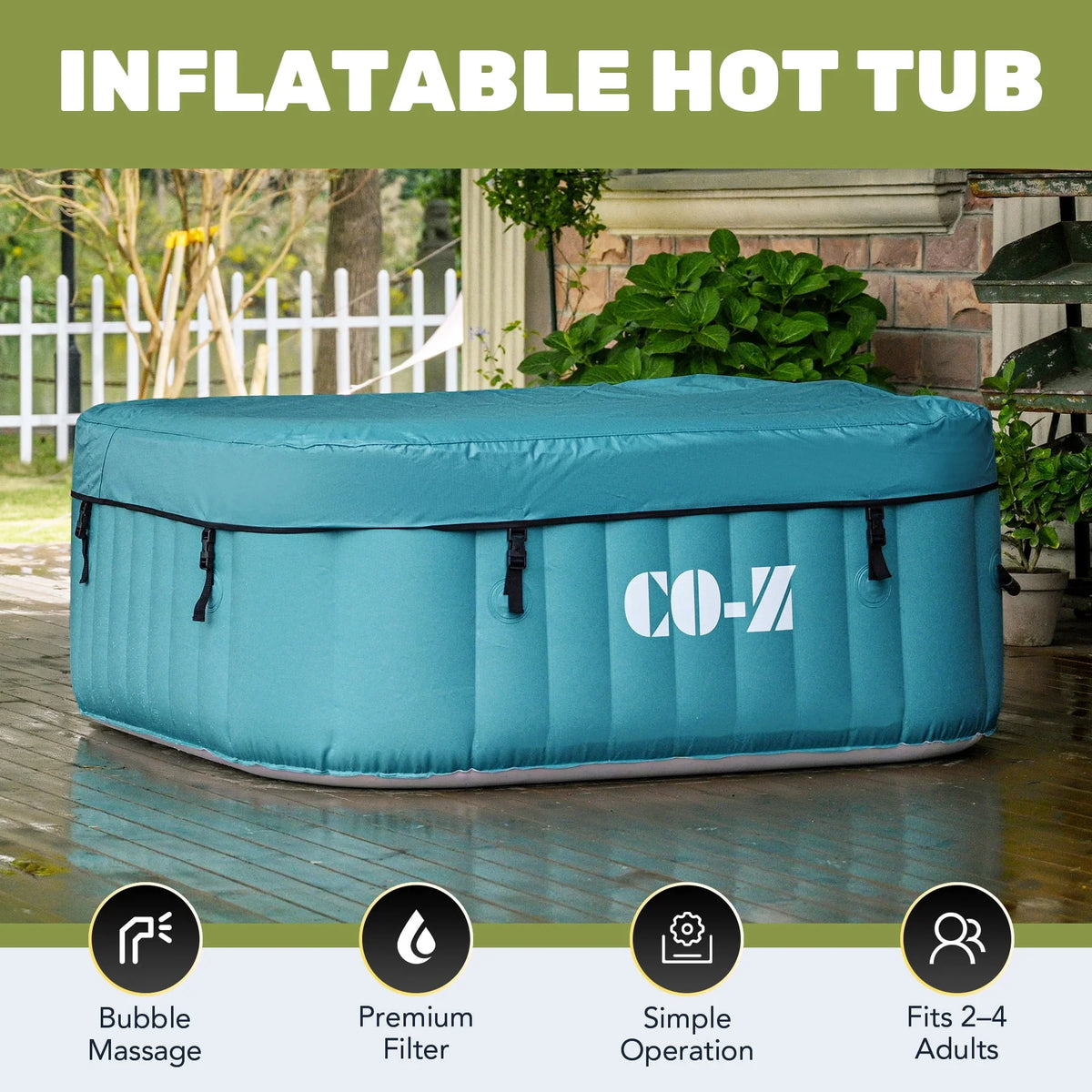 4 Person Inflatable Hot Tub Pool with Massage Jets V1342