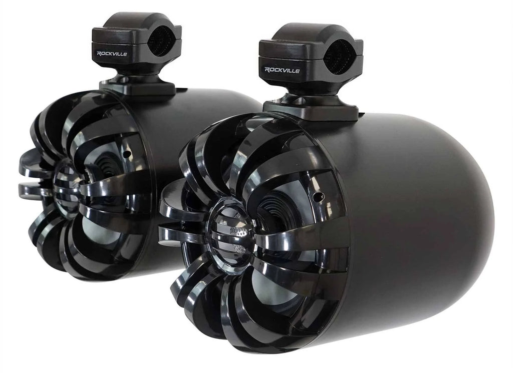 Rockville WB65 Black 6.5x22 600W Metal Marine Wakeboard Swivel Tower Speakers Y6291