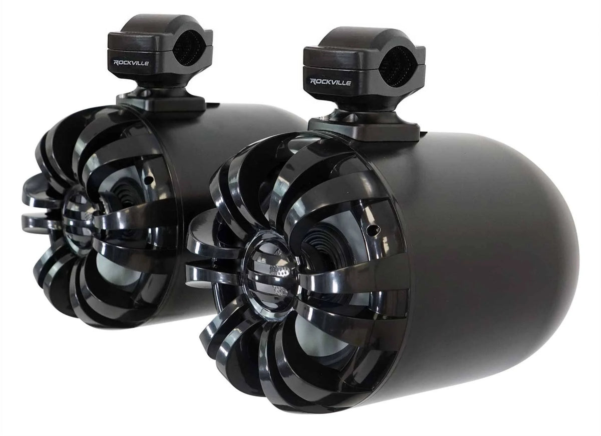 Rockville WB65 Black 6.5x22 600W Metal Marine Wakeboard Swivel Tower Speakers Y6291