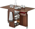 Folding Dining Table with Wheels 3 Shelves Brown N96227