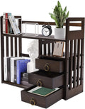 Bamboo Desk Bookshelf Organizer with Drawer, 19.7×7.5×17.7inch E856003