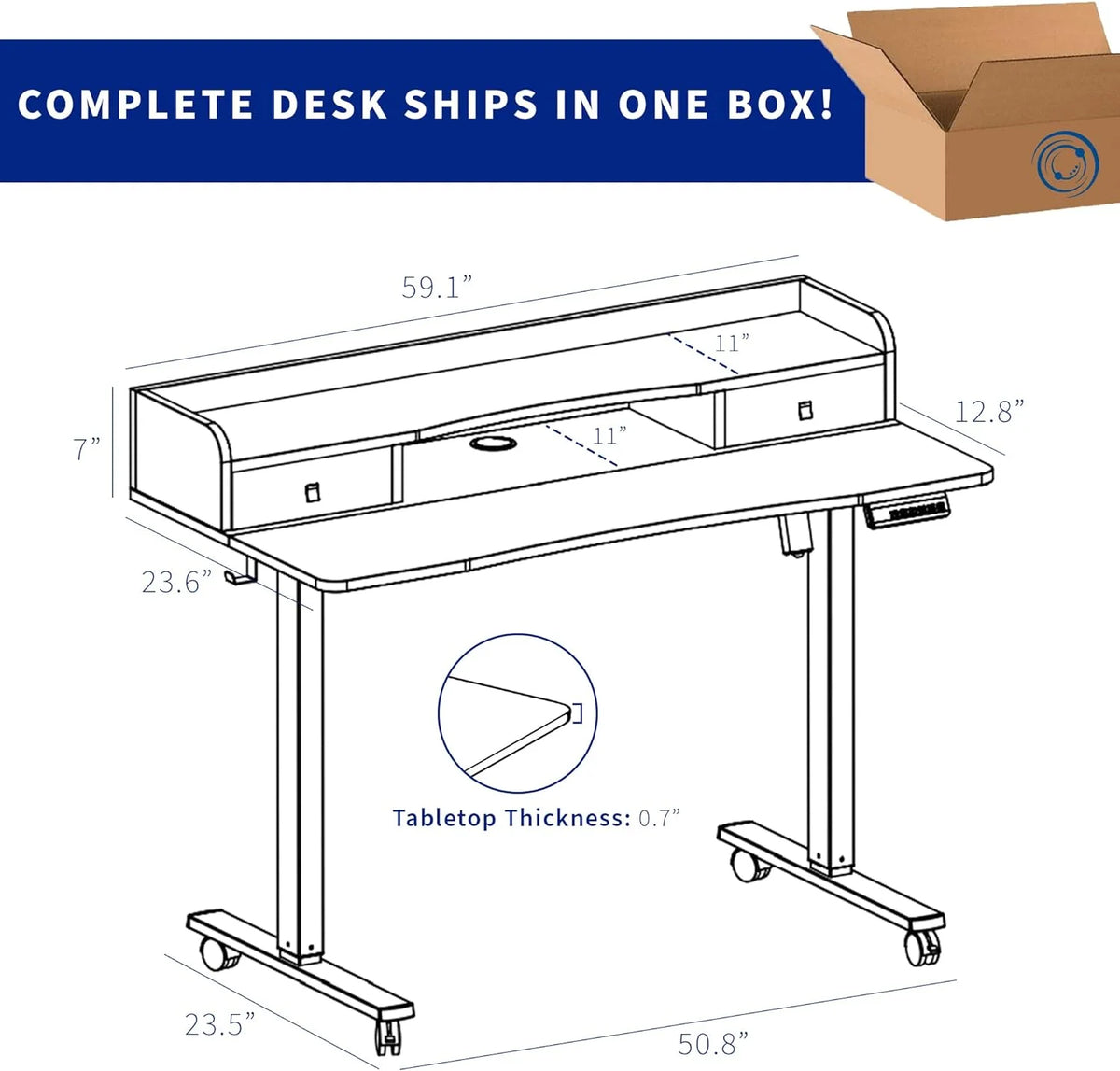 2-Tier Height Adjustable 60 X 24 Inch Standing Desk W155