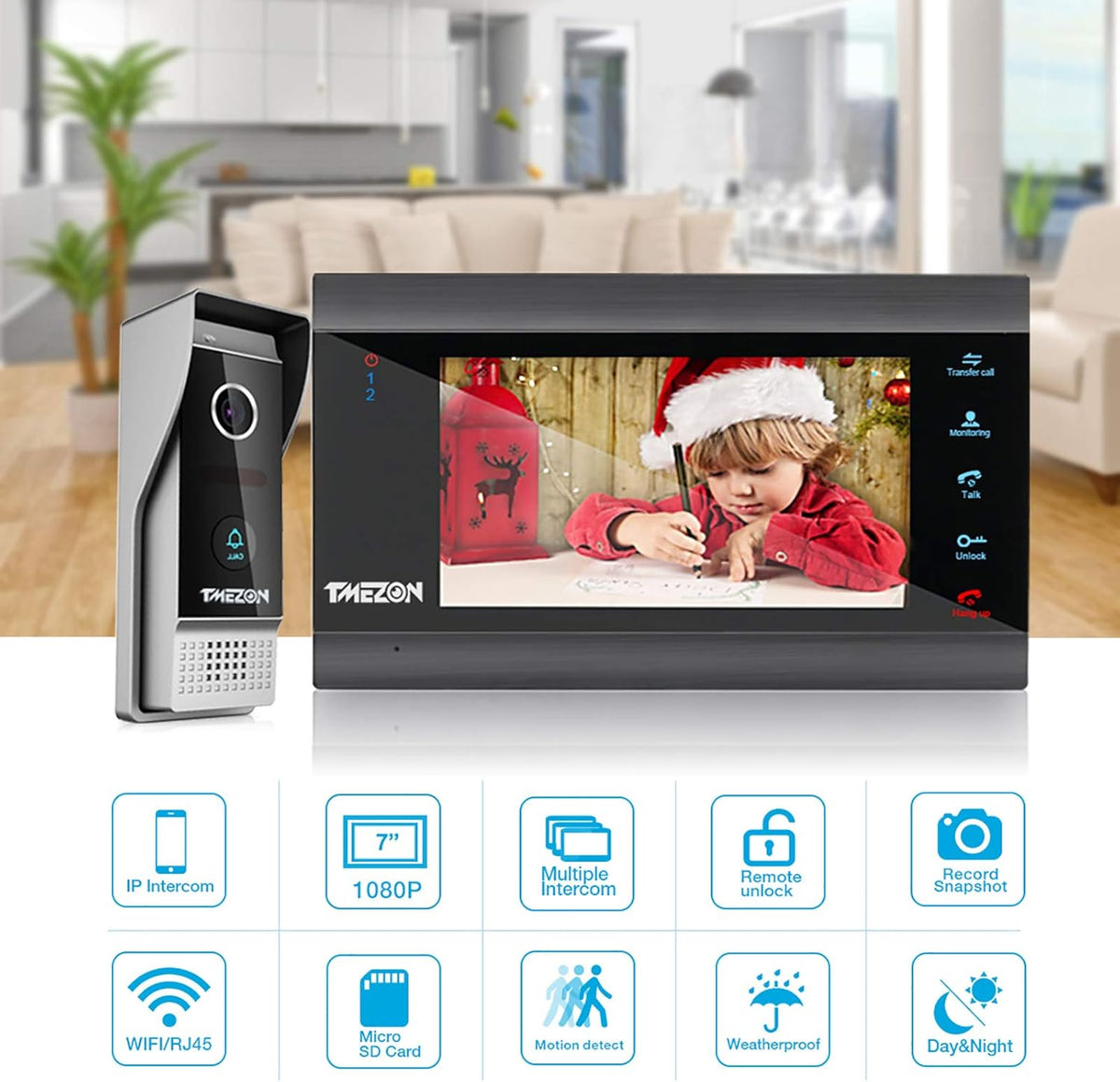 Wireless WIFI Video Door Phone IP Doorbell Intercom System with Camera 4 Wire 7 Inch Entry with 1x1080P Wired Camera Night Vision T99056