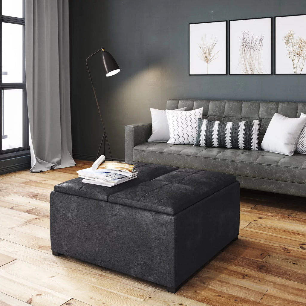 35 inch Square Storage Ottoman Faux Leather R412
