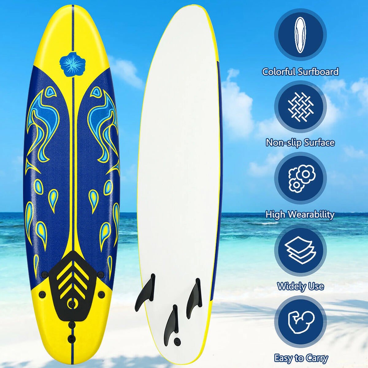 6' Foamie Body Surfing Board with 3 Fins & Leash Q631912