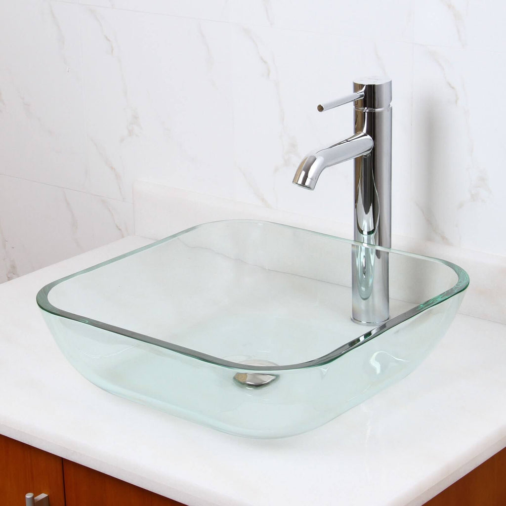 Transparent Square Tempered Glass Vessel Sink O6190