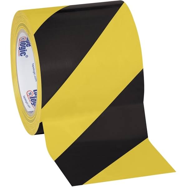 Black/Yellow Striped Vinyl Safety Tape 4x22 x 36 Yard Roll (12 Roll/Case) Q133