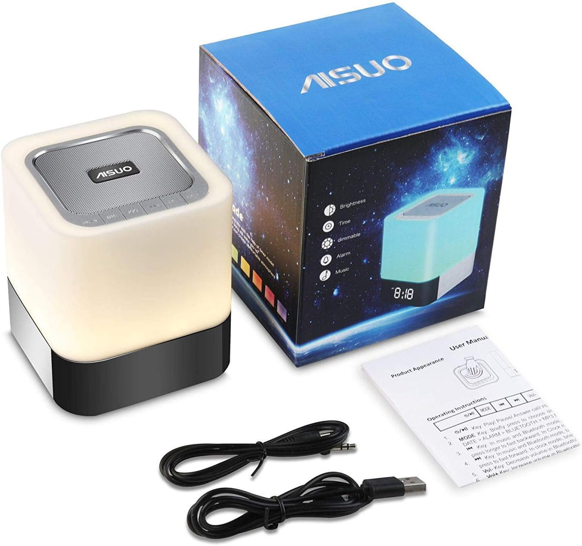 5 in 1 Bedside Lamp with Bluetooth Speaker, Digital Calendar Alarm Clock, Touch Control, Music Player X14318