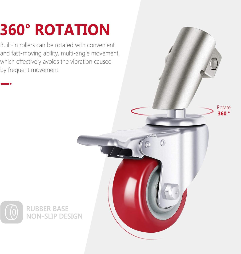 3 Packs Swivel Caster Wheels Set with 75mm Diameter Metal Construction K134314