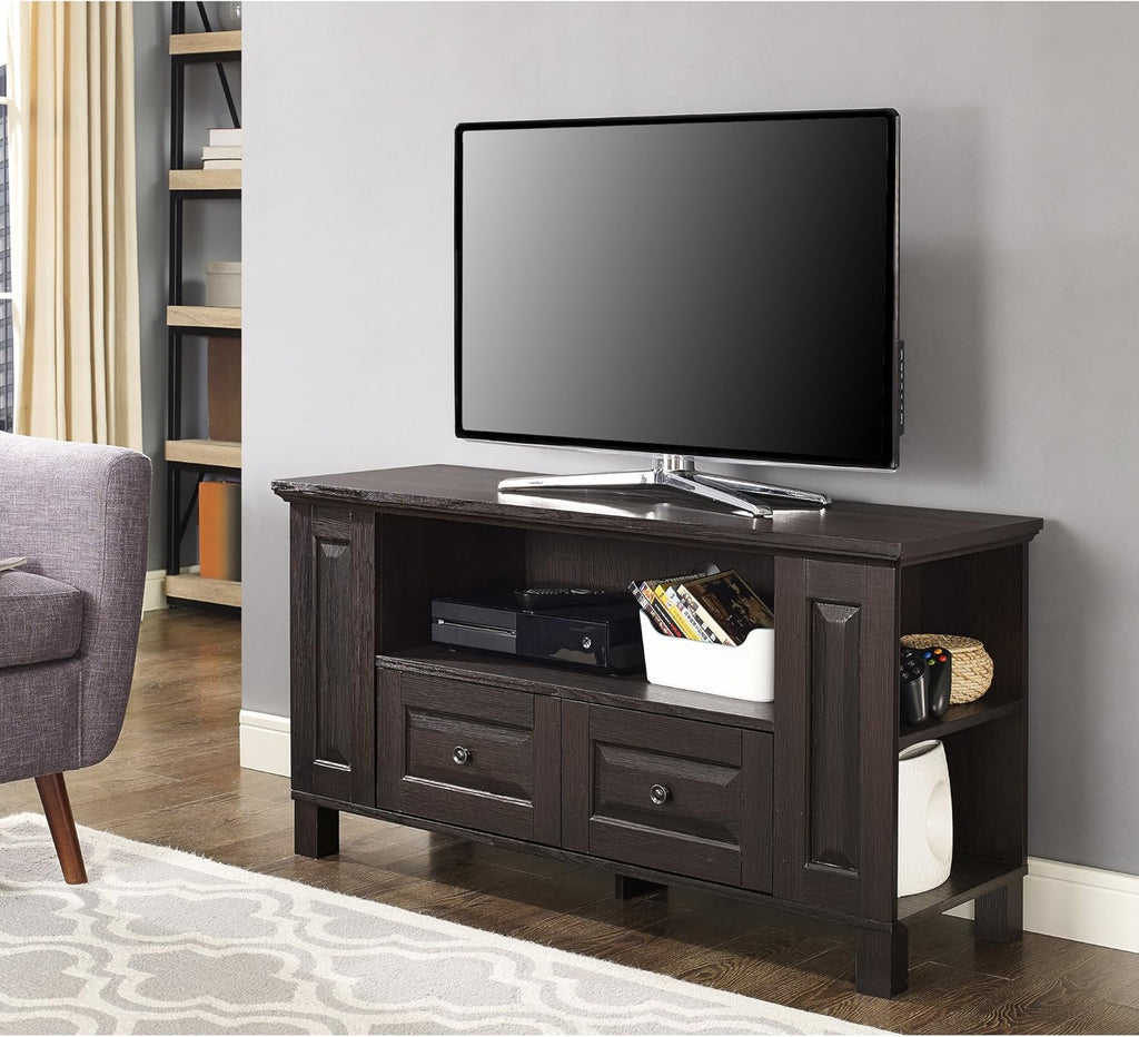 44 Inch Traditional Brown Wood TV Stand with Storage Cabinets J3456