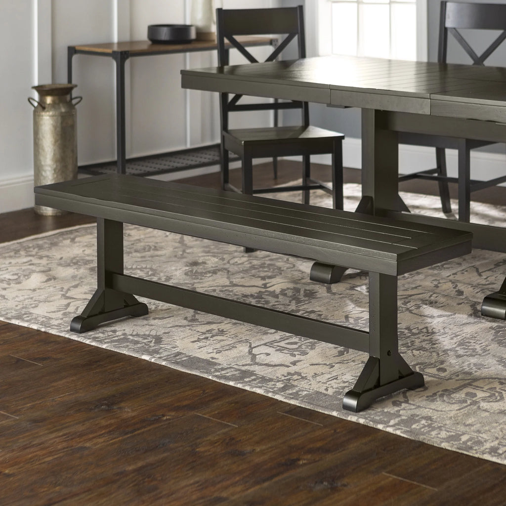 Antique Black Wood Bench E48673