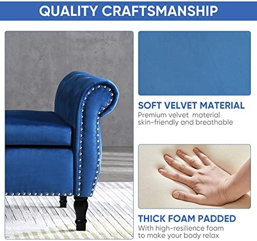 Velvet Ottoman Bench with Toss Pillow (Blue) L551