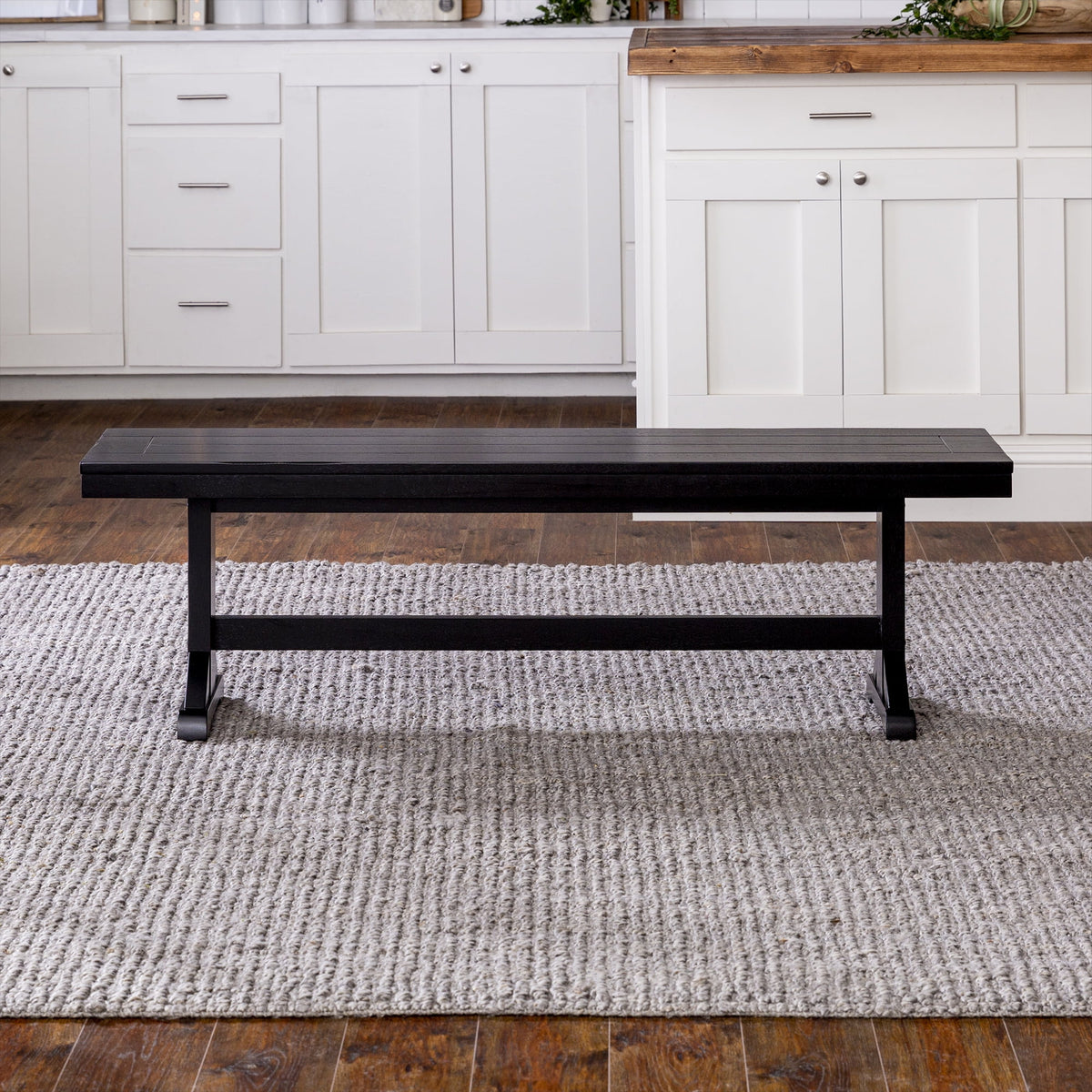 Antique Black Wood Bench E48673