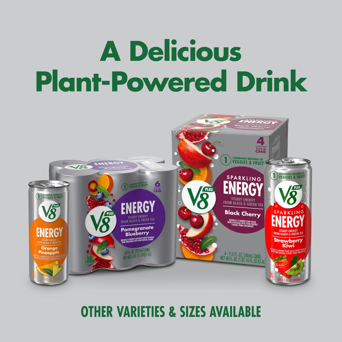 Pomegranate Blueberry Orange Pineapple Peach Mango Black Cherry Energy Drink Variety Pack 8 fl oz Can Pack of 24 G609677