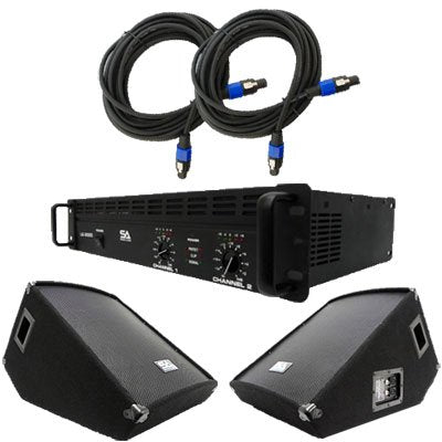 Pair of 12 Inch Wedge Floor Monitors with Amplifier and Cables R319721