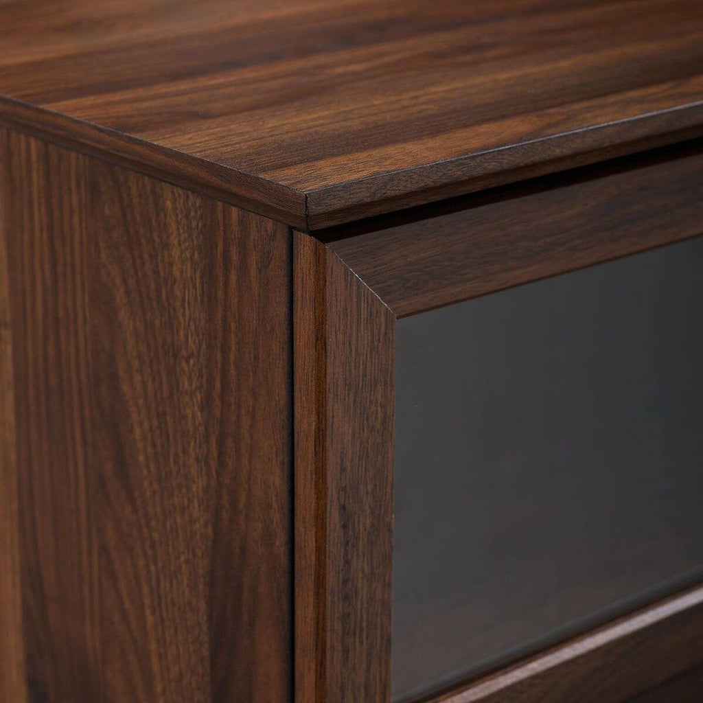 Dark Walnut Glass Wood TV Console F5213