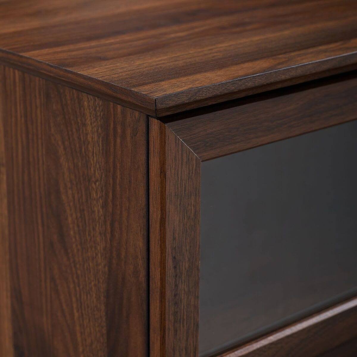 Dark Walnut Glass Wood TV Console F5213