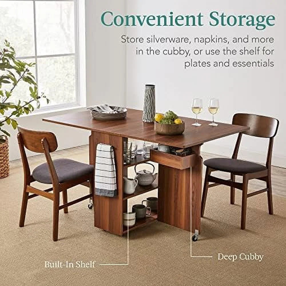 Folding Dining Table with Wheels 3 Shelves Brown N96227