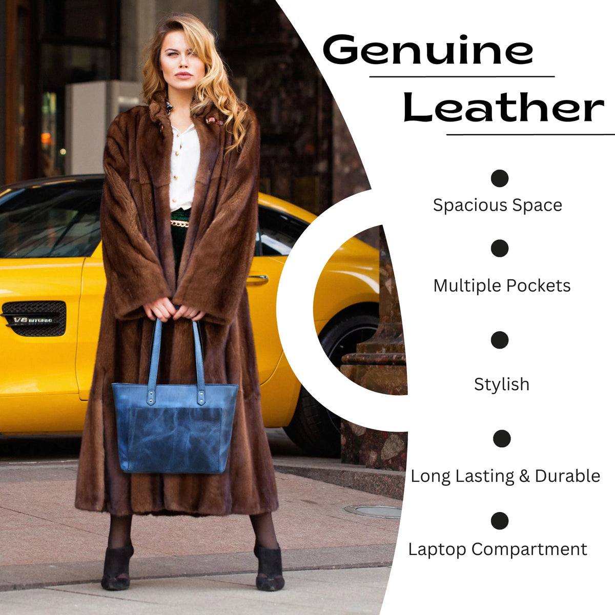 Genuine Leather Shoulder Tote Bag O7872