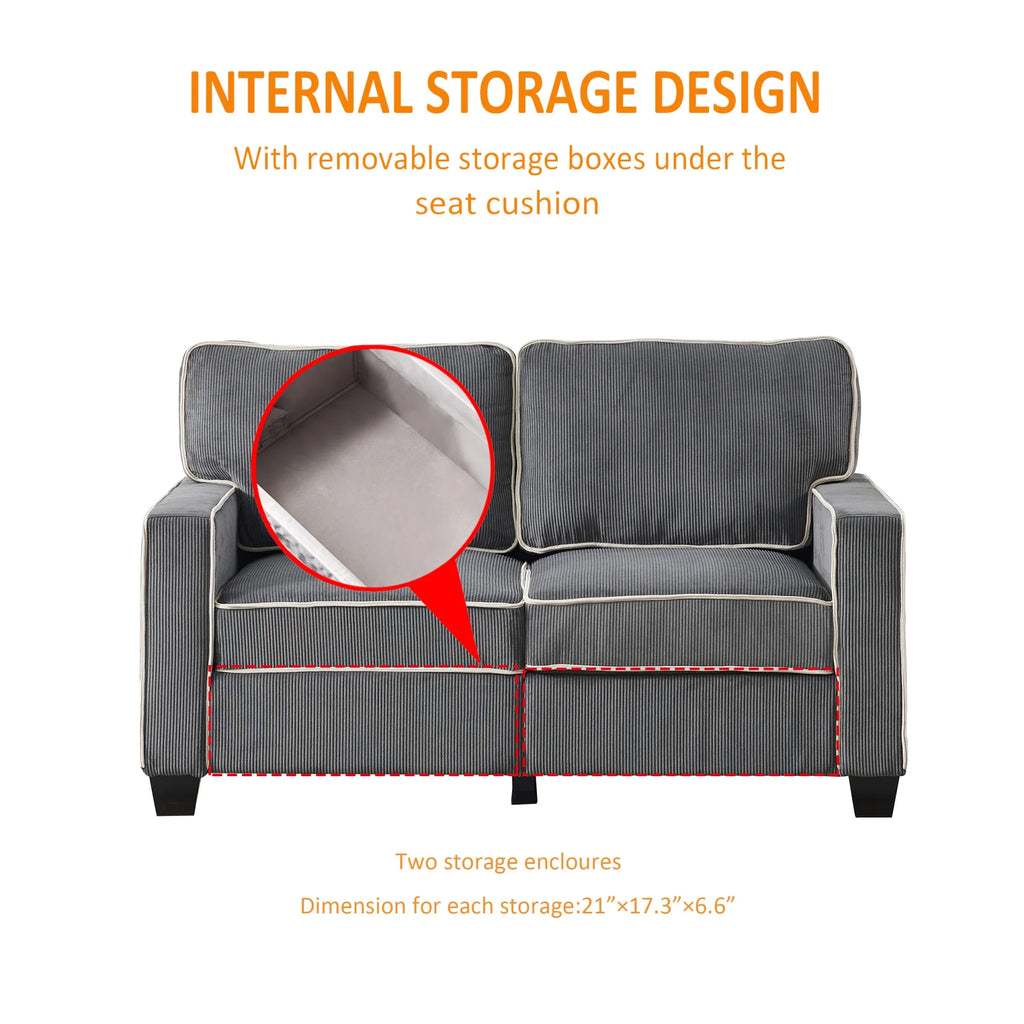 Dark Grey Corduroy Sofa Loveseat with Storage S7141
