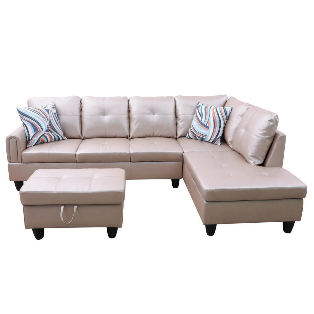 Faux Leather 3 Pieces Right Facing Sofa Set With Ottoman J462904