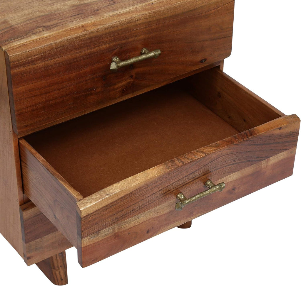 Dark Natural Acacia Wood 3 Drawer Nightstand Q3539