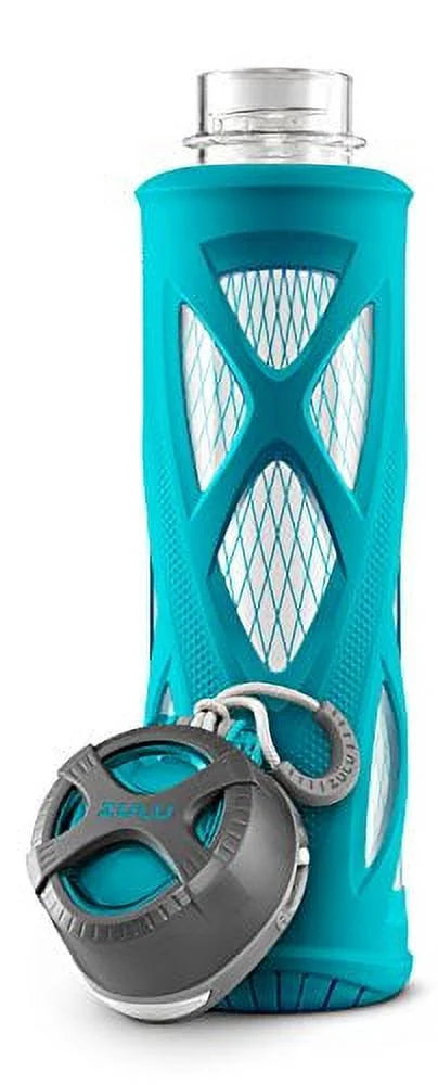 20 Oz Teal Glass Water Bottle With Silicone Sleeve D710869