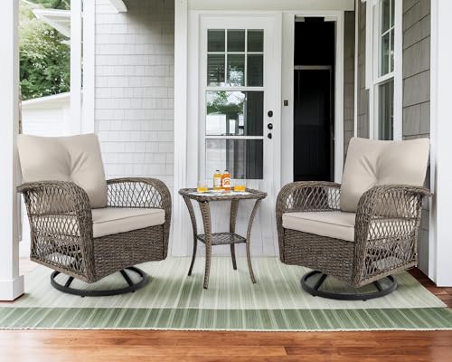 6 Pieces Patio Furniture Set Wicker Sofa with Swivel Rocking Chairs Ottoman Coffee Table Gray W59235