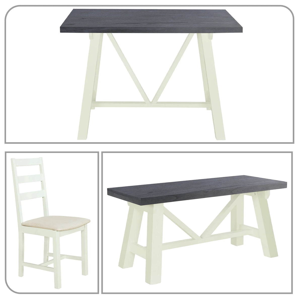 4-Piece Dining Table Set with Bench and 2 Chairs U299
