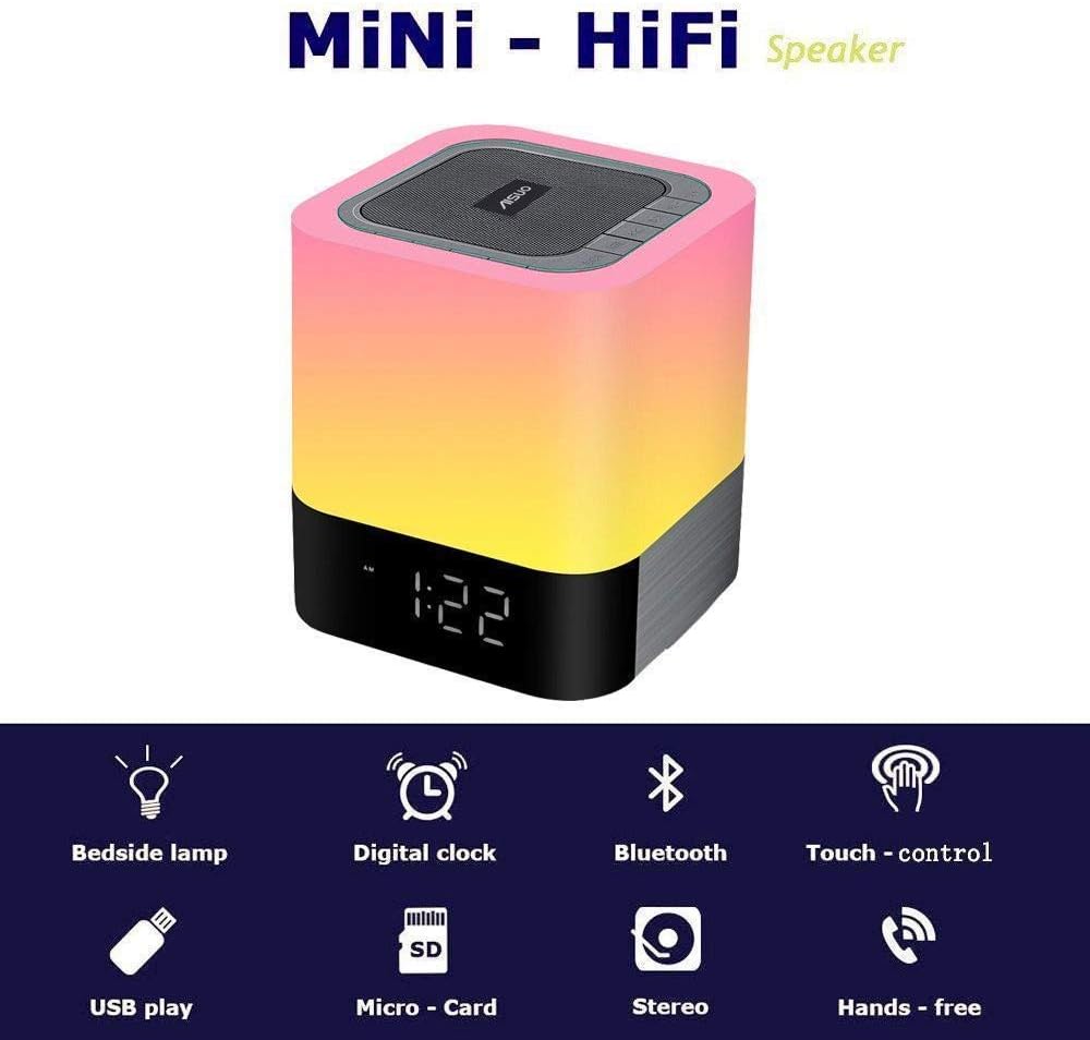 5 in 1 Bedside Lamp with Bluetooth Speaker, Digital Calendar Alarm Clock, Touch Control, Music Player X14318