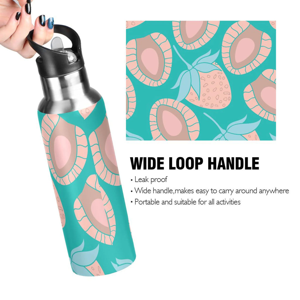Strawberry Blue Stainless Steel Insulated Water Bottle with Straw Lid Z5076