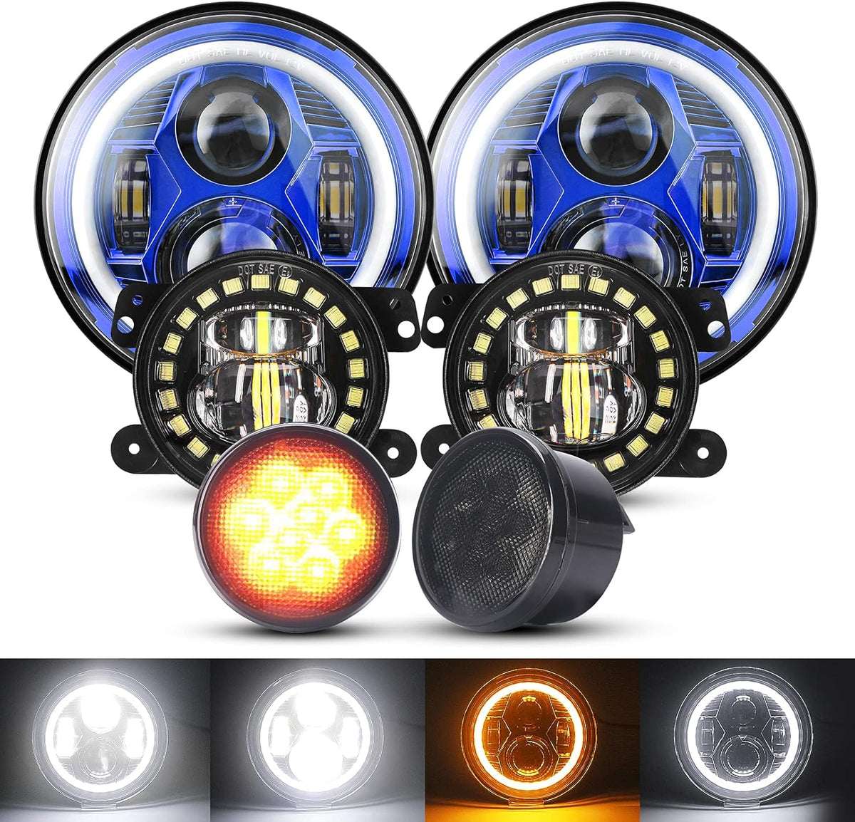 7'' LED Headlights, 4'' LED Fog Lights, Yellow LED Turn Signal Light H928305