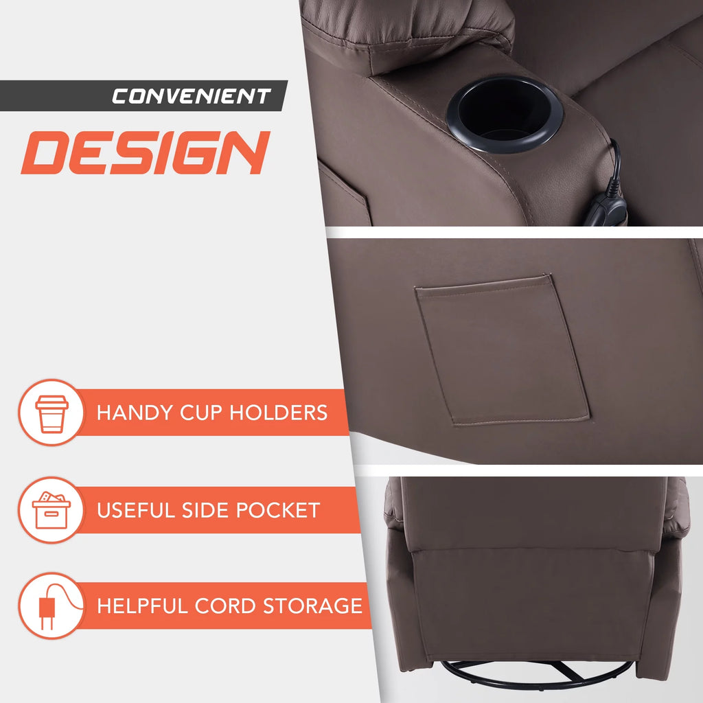 Brown 360 Swivel Heated Massaging Recliner Chair J3430