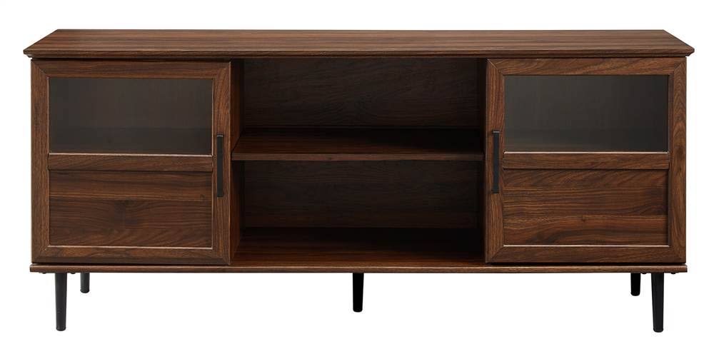 Dark Walnut Glass Wood TV Console F5213