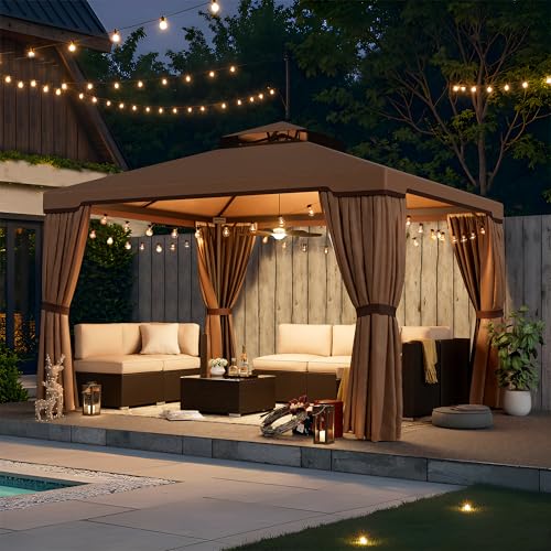 10 x 10 FT Outdoor Gazebo with Vented Soft Canopy and Mosquito Netting H188173