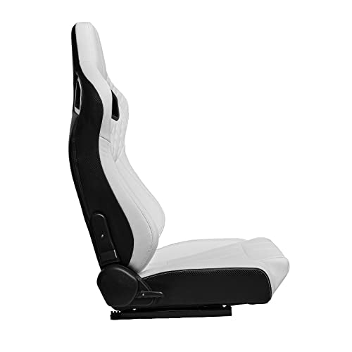 Pair of Bucket Seats with Dual Lock Sliders, PVC Leather (White) E648