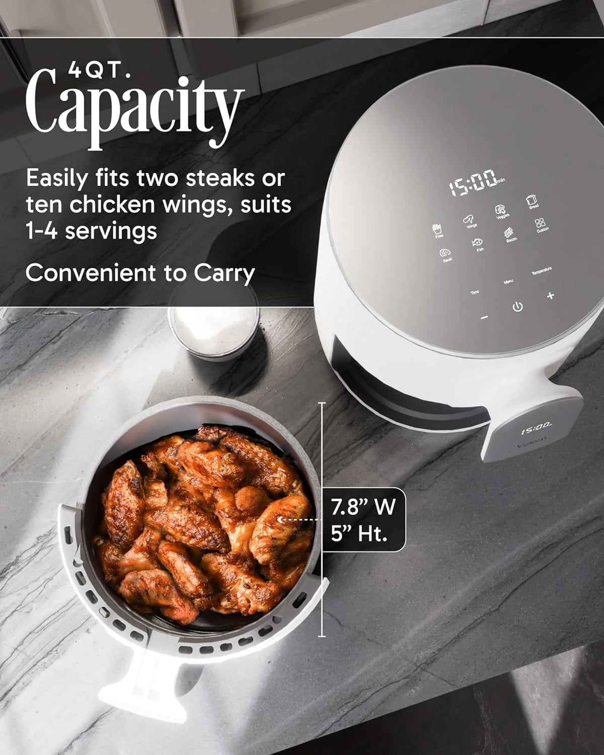 White 4qt Air Fryer with 8 Preset Cooking Modes A70741