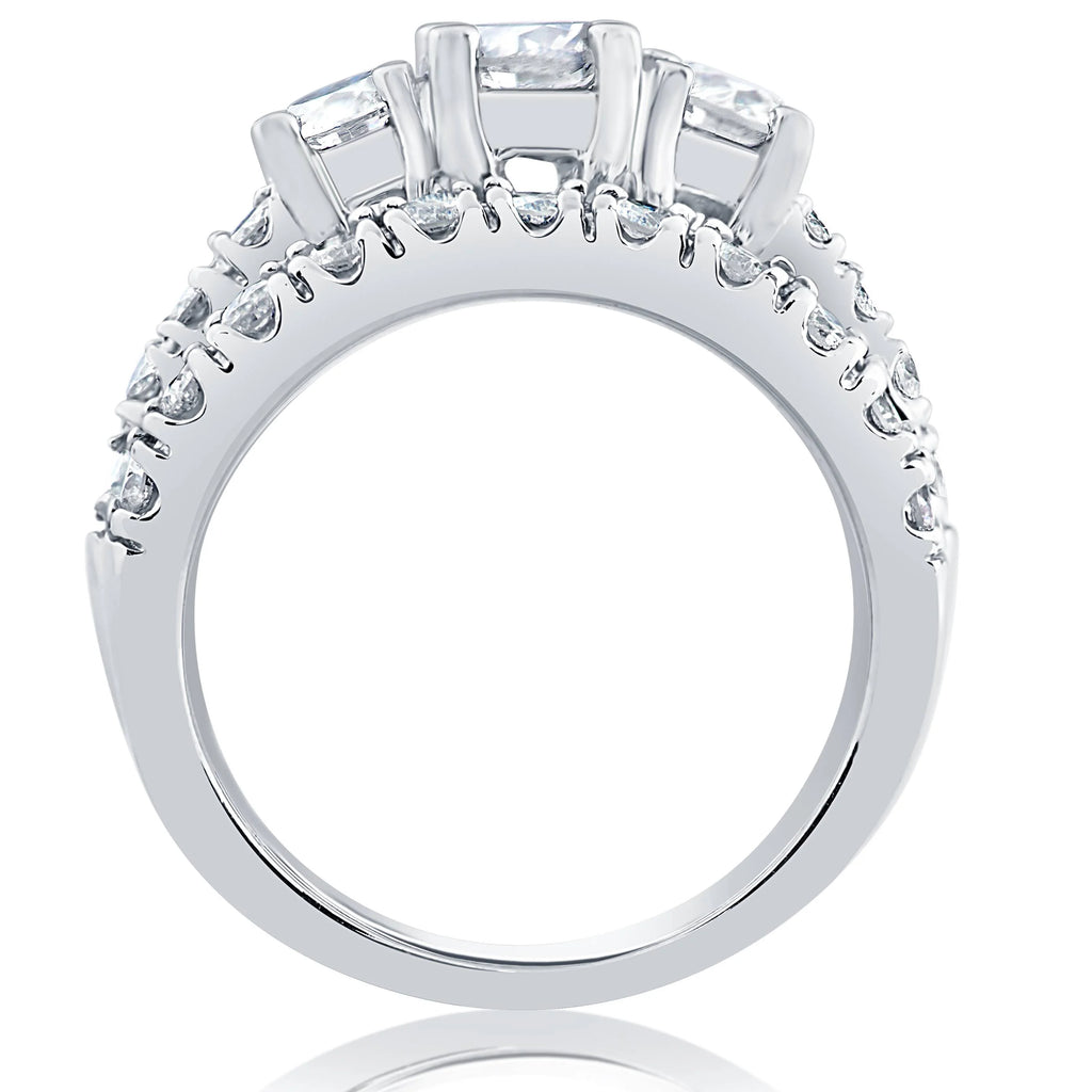 1 1/2 ct 3-Stone Diamond Engagement Ring Matching Wedding Band Set White Gold K445