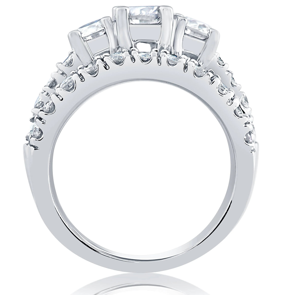 1 1/2 ct 3-Stone Diamond Engagement Ring Matching Wedding Band Set White Gold K445