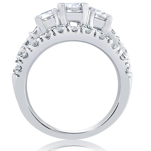1 1/2 ct 3-Stone Diamond Engagement Ring Matching Wedding Band Set White Gold K445