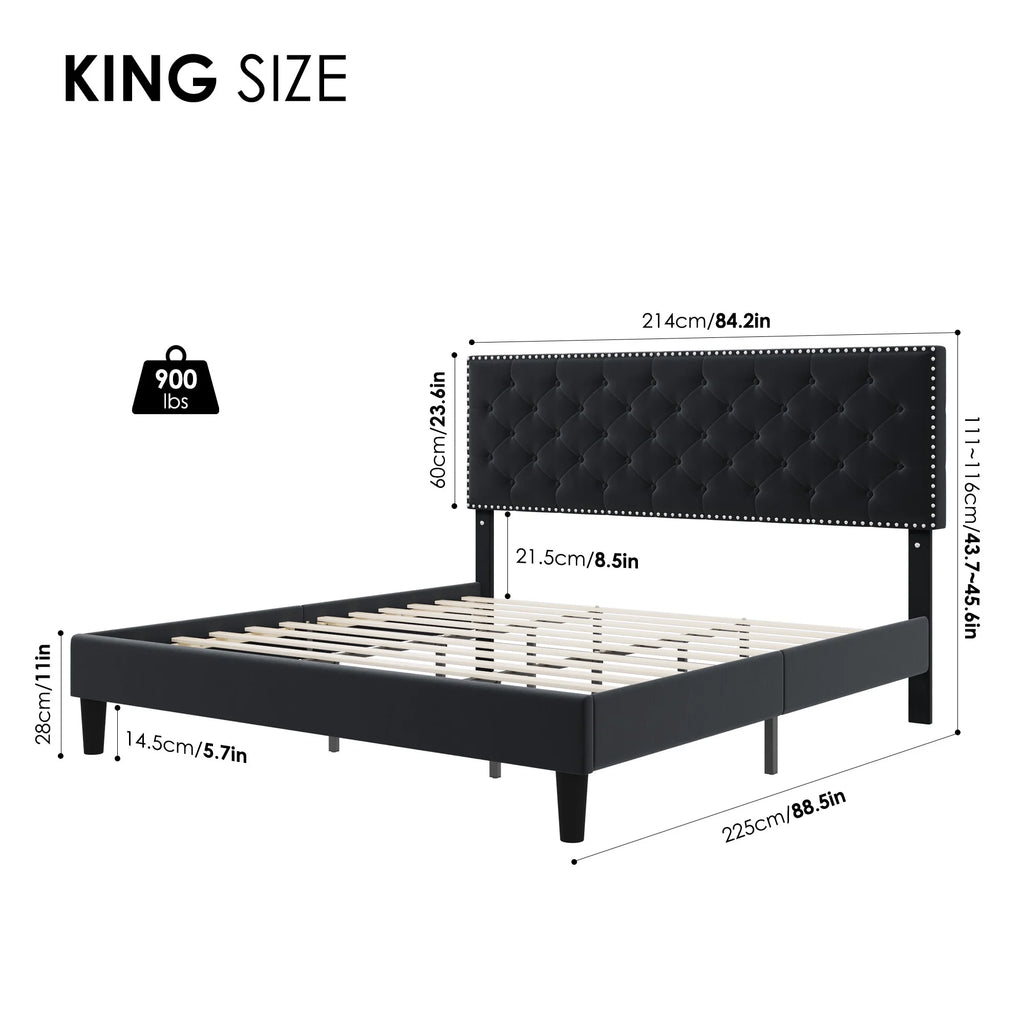 King Size Upholstered Platform Bed with Adjustable Headboard T993439