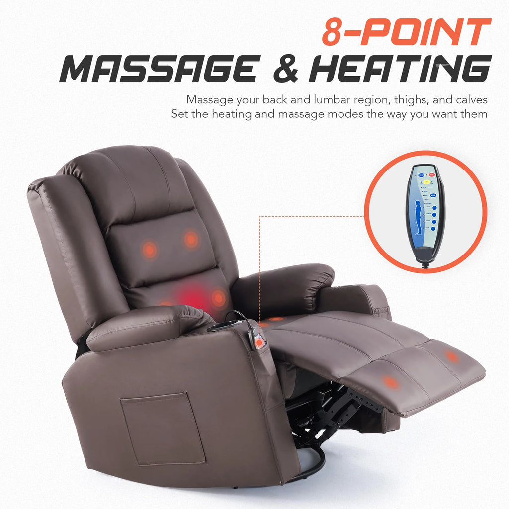 Brown 360 Swivel Heated Massaging Recliner Chair J3430