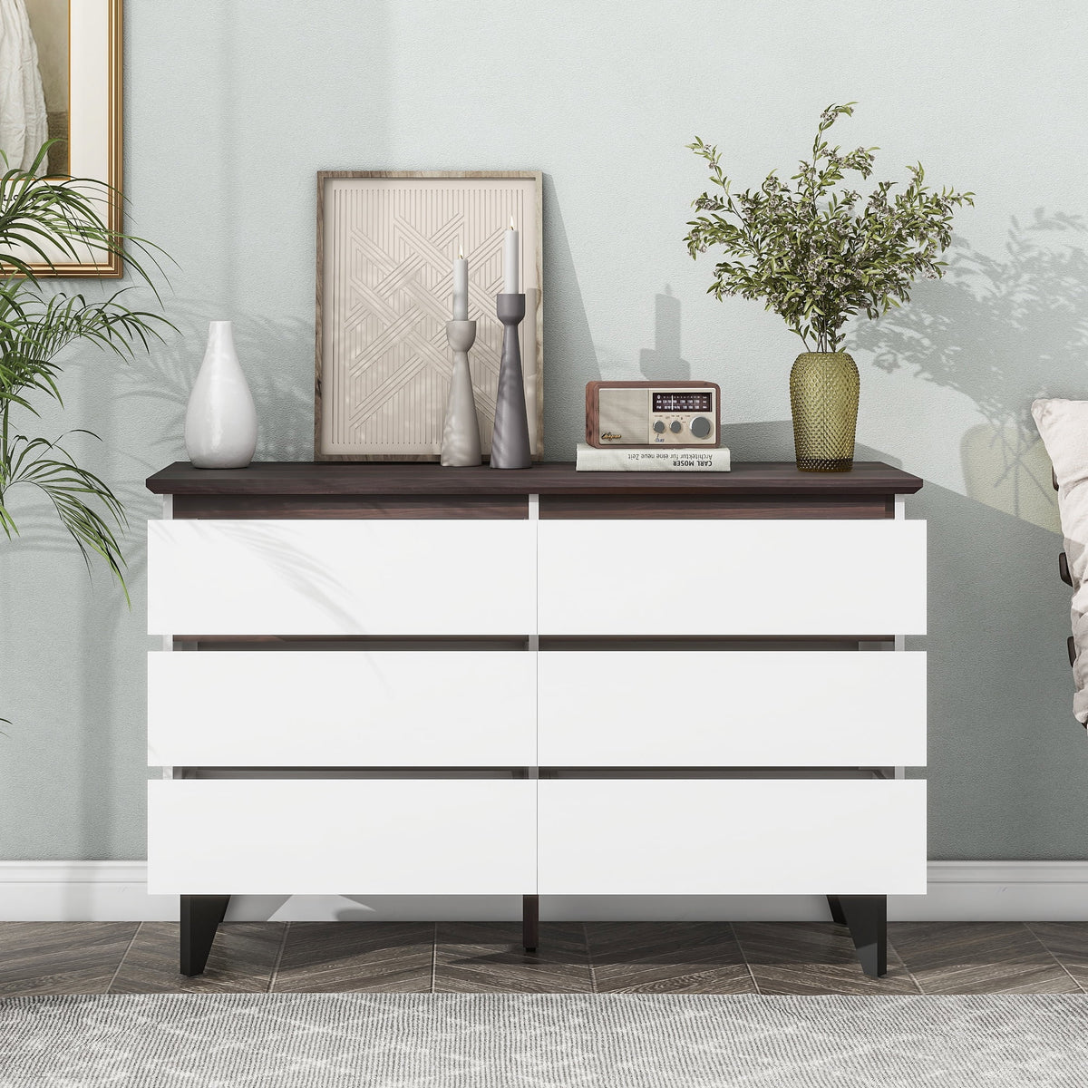 White 6 Drawer Rustic Wood Dresser C5280