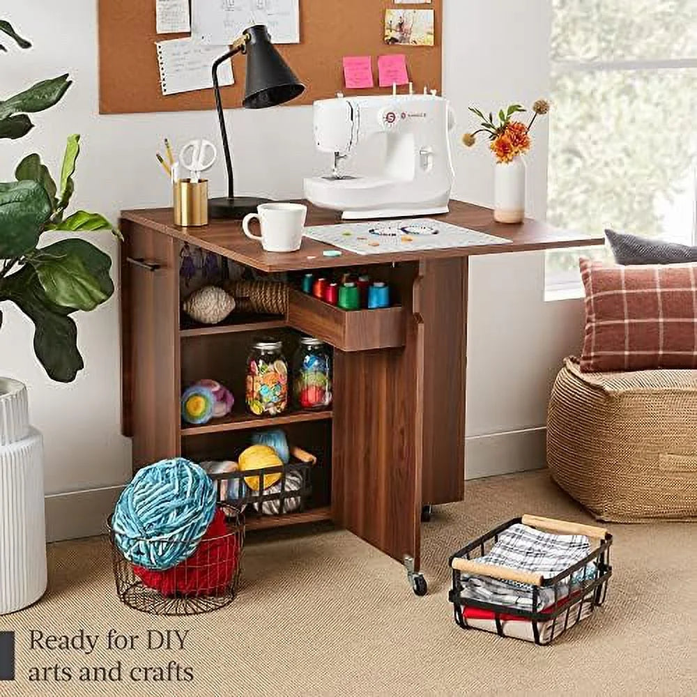 Folding Dining Table with Wheels 3 Shelves Brown N96227